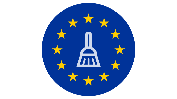 Logo with EU flag and broom in the middle to represent cyber hygiene requirements of NIS2