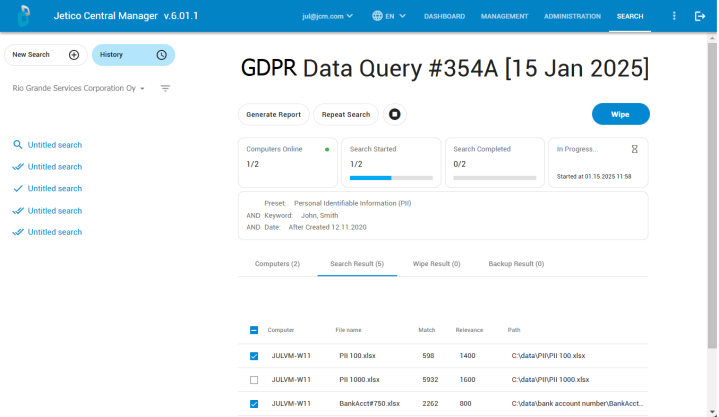 Select files to wipe with BCWipe to comply with the GDPR Right to Erasure screenshot