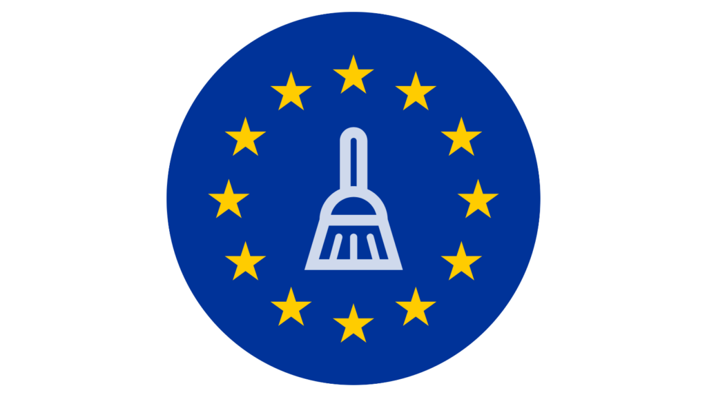 Logo with EU flag and broom in the middle to represent cyber hygiene requirements of NIS2