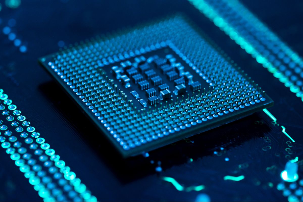 Close-up of an isolated computer processor, symbolizing secure computing in air-gapped environments with advanced data protection technology by Jetico.