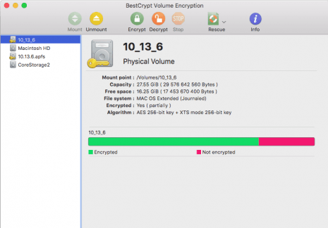 screenshot of BestCrypt Volume Encryption for Mac - Beta version