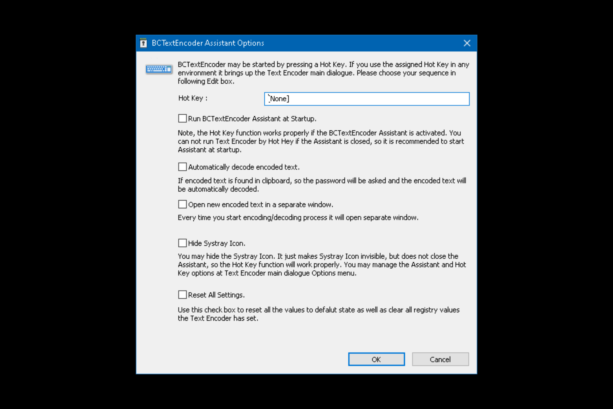 BCTextEncoder Options BCTextEncoder screenshot