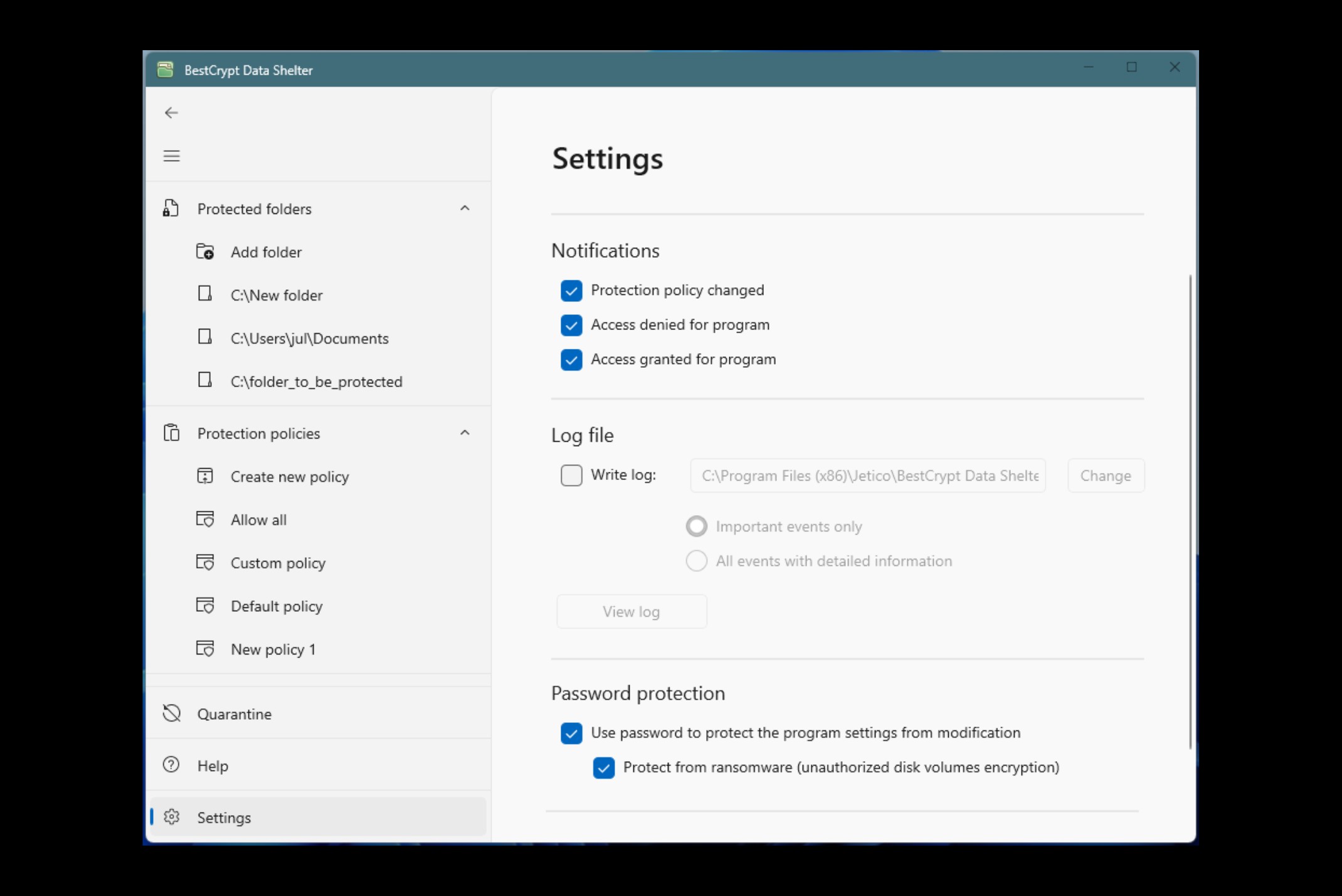 Data Shelter anti-malware protection BestCrypt Data Shelter screenshot